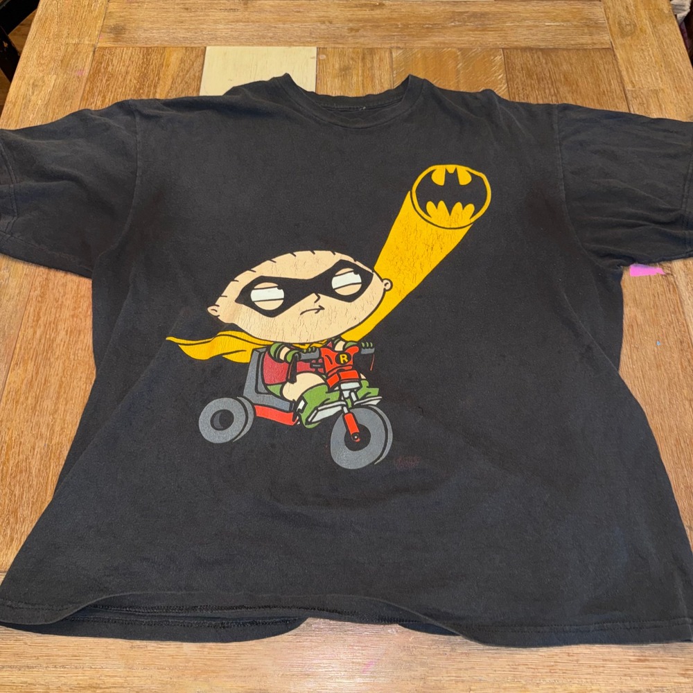 Family Guy T-Shirt Mens 2XL Black Fair Stewie Griffin Robin Batman Graphic Tee